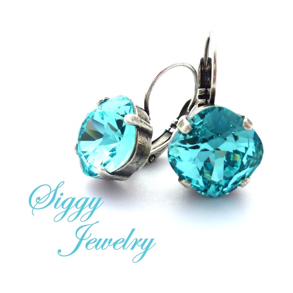 Swarovski® Crystal Light Turquoise Earrings, Drops - Picture 2 of 6